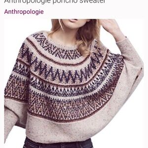 Anthropologie Sleeping on Snow Midland Fair Isle Poncho Cape Sweater